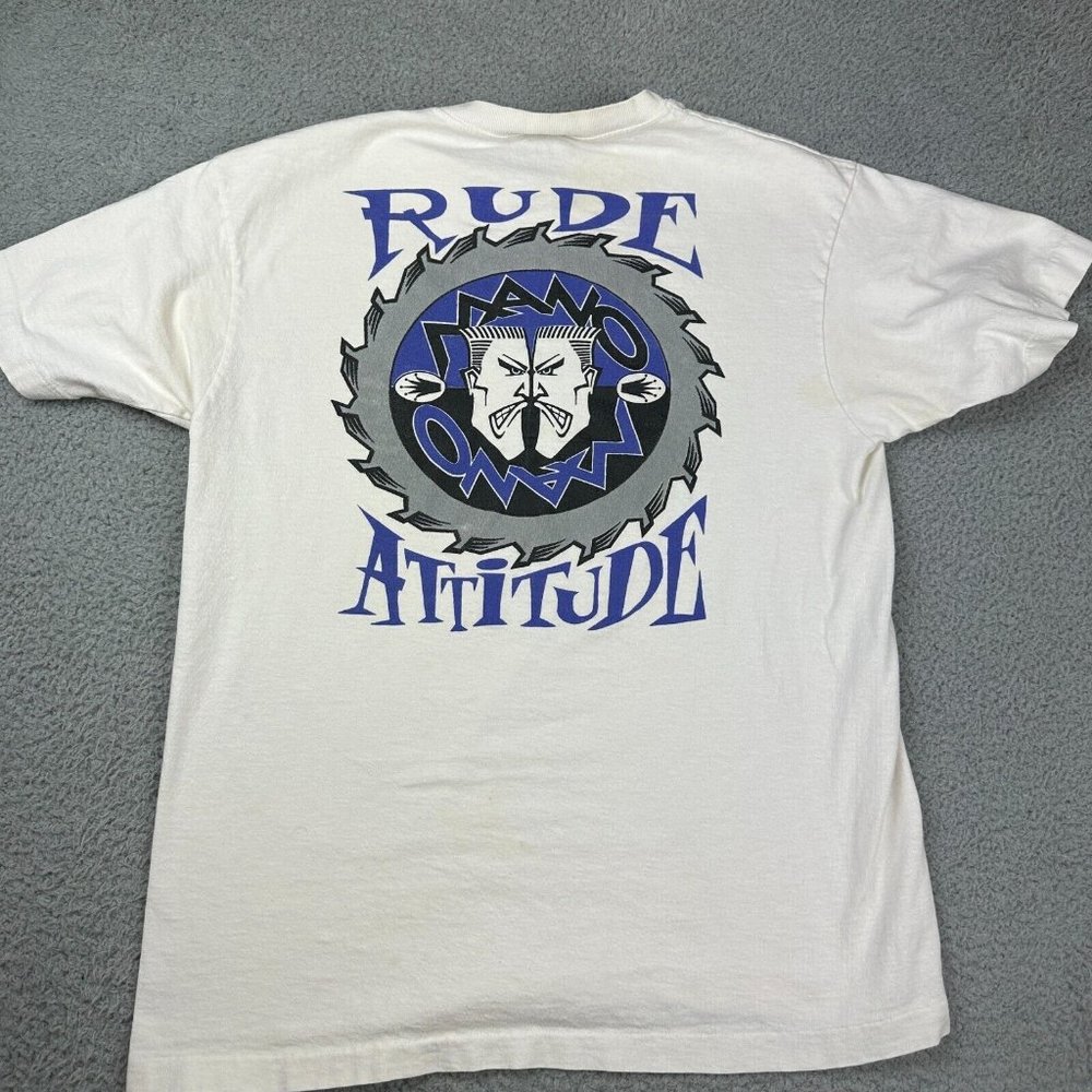 Vintage Mano Mano Rude Attitude Hawaiian White T Shirt Men Adult Size Large Used
